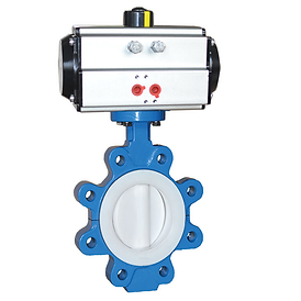 Pneumatic Spring Return, Lugged & Tapped Butterfly Valve PTFE Disc & Liner